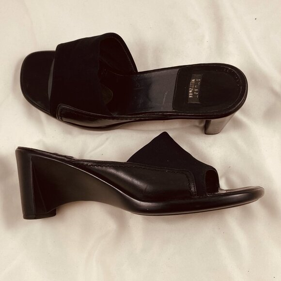 STUART WEITZMAN Black Canvas and Leather Wedge Slide - Picture 3 of 4